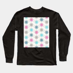 Nautical Wheel Pattern Pink Blue Grey Long Sleeve T-Shirt